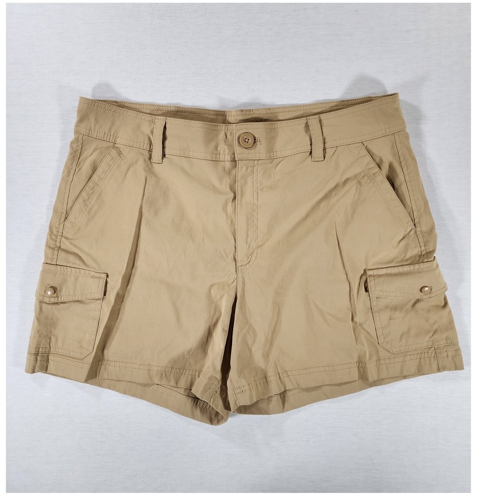 Eddie Bauer Cargo Shorts Women 16 Hiking Tan Nylon Spandex Stretch Outdoor